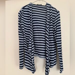 Colette Navy and White Striped Long Sleeve Open Cardigan Tee Hoodie